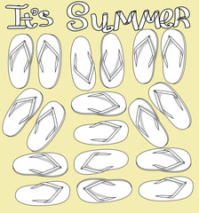 Black and white thongs on a yellow background . the words 