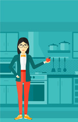 Woman holding apple.