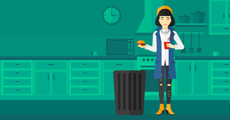 Woman throwing junk food.