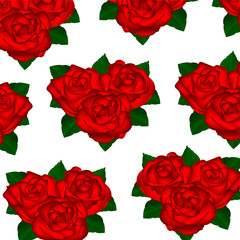 wallpaper red roses on a white background with leaves