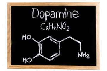 Blackboard with the chemical formula of dopamine