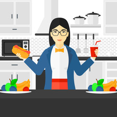 Woman with fast food.