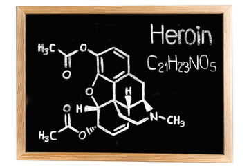 Blackboard with the chemical formula of Heroin