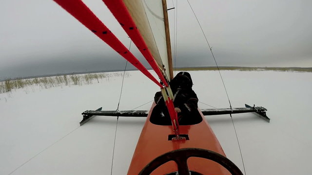 Iceboat on lake Razliv near St-Petersburg, Russia