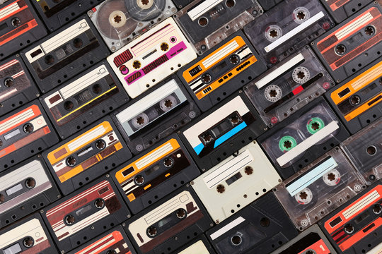 Assortment of retro cassette, closeup