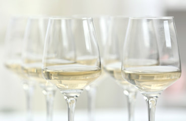 Glasses of white wine closeup