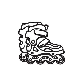 Image of roller skates. Black and white image of roller skates icon. Vector line style roller skates.
