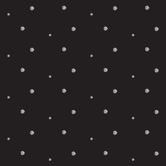 Silver foil glitter polkadot seamless dark pattern. Vector shimmer abstract circles texture. Sparkle shiny balls background.