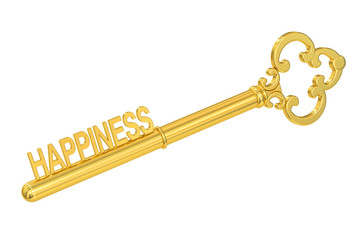 Happiness concept with golden key, 3D rendering