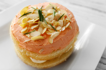 Cake on plate, closeup