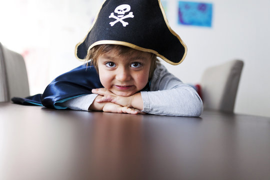 Portrait of little boy dressed up as a pirate