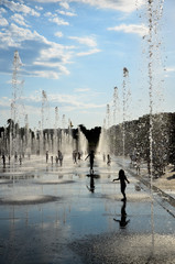 Nice. France. August 21, 2014. View of the fountain in the Promenade du Paillon Park