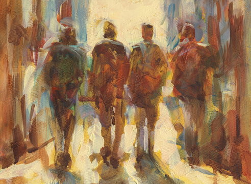 Walking people handmade  painting