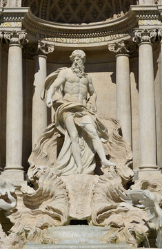 Oceanus god from beautiful Trevi Fountain, in the center of Rome