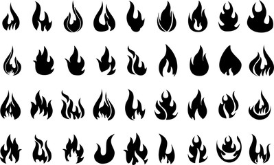 Fire flames, set icons, vector illustration