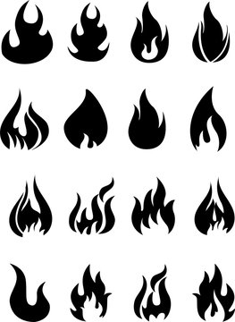 Fire flames, set icons, vector illustration