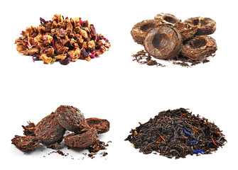 Assortment of dry tea, isolated on white