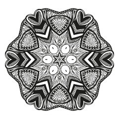 Mandala. Ethnic decorative element. Round ornament. Ethnic Amulet. Islam, Arabic, Indian, ottoman motifs. Coloring element. Hand drawn background
