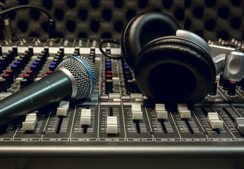 microphone,headphone,sound mixer background.