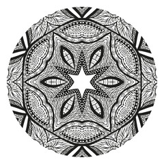 Mandala. Ethnic decorative element. Round ornament. Ethnic Amulet. Islam, Arabic, Indian, ottoman motifs. Coloring element. Hand drawn background