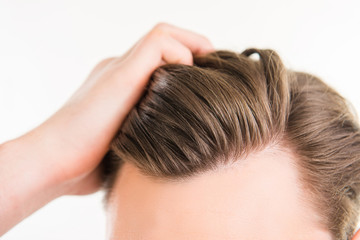 Close up photo of clean healthy man's hair without furfur