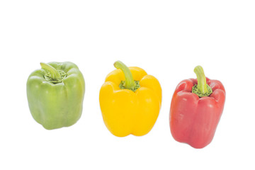 Fresh vegetables Three sweet Red, Yellow, Green Peppers isolated