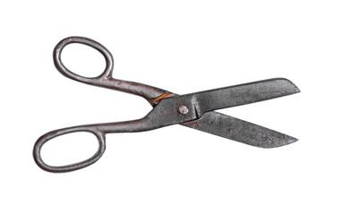 old rust scissors isolated on white background