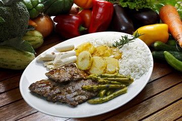 Rice with potatoes and meat.