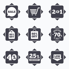 Sale discounts icon. Shopping, deal signs.
