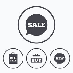 Sale speech bubble icon. Buy cart symbol