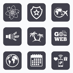Travel trip icon. Airplane, world globe symbols.