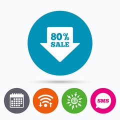 80 percent sale arrow tag sign icon.