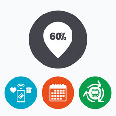60 percent sale pointer tag sign icon.