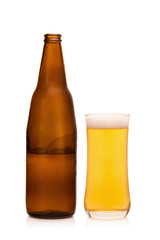 Glass of Cold Beer on White background