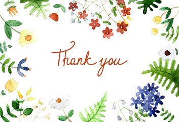 Postcard with an ornament of the watercolor spring flowers.