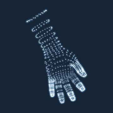Human Arm. Human Hand Model. Hand Scanning. View of Human Hand. 3D Geometric Design. 3d Covering Skin. Can be used for Science, Technology, Medicine, Hi-Tech, Sci-Fi.