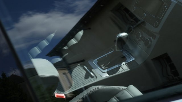Modern car interior with automatic transmission slow tilt 4K 2160p UltraHD footage - Slow tilt through glass of modern automobile 4K 3840X2160 UHD video 