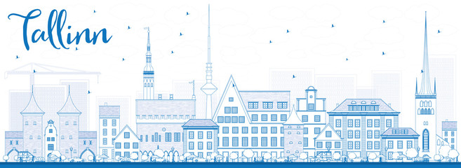 Outline Tallinn Skyline with Blue Buildings.