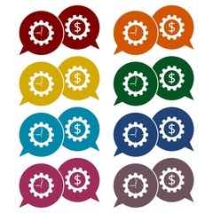 Time is money, Business gears concept icons set 