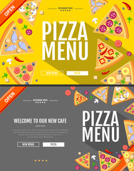 Flat style pizza menu concept Web site design. Corporate identity