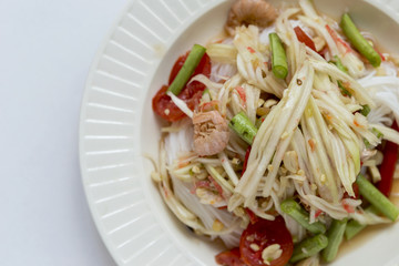 Closeup Thai style spicy papaya salad