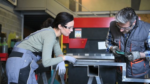 Metalwork training in workshop