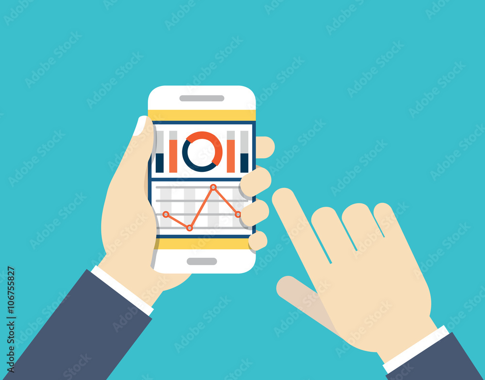Poster mobile phone with dashboard. modern user interface for businessman