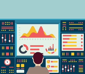 Vector illustration of web analytics information on dashboard and development website statistic