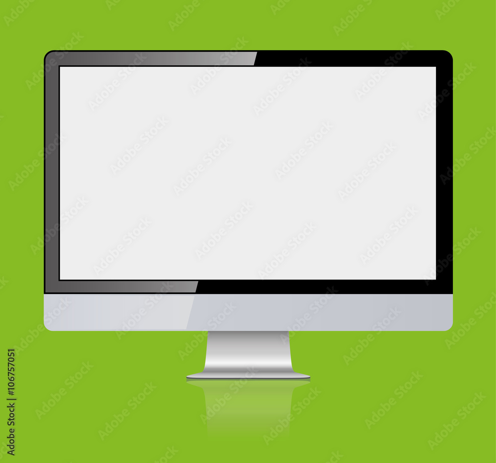 Poster computer display isolated on a green background. with glare
