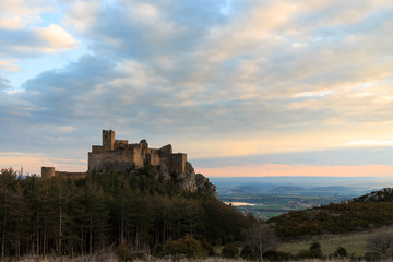 Fototapeta premium Medieval castle of Loarre at sunset, Aragon, Spain