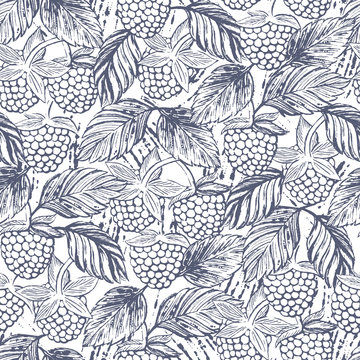 Seamless pattern with raspberries
