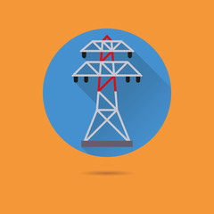 power line pylon flat design long shadow vector icon