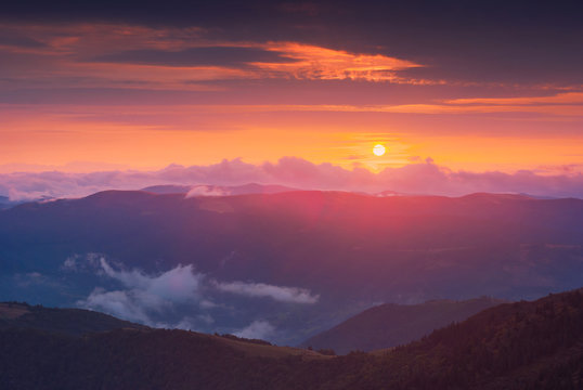 Colorful majestic Carpathian sunset