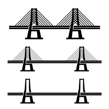 Vector Modern Cable Suspension Bridge Black Symbol